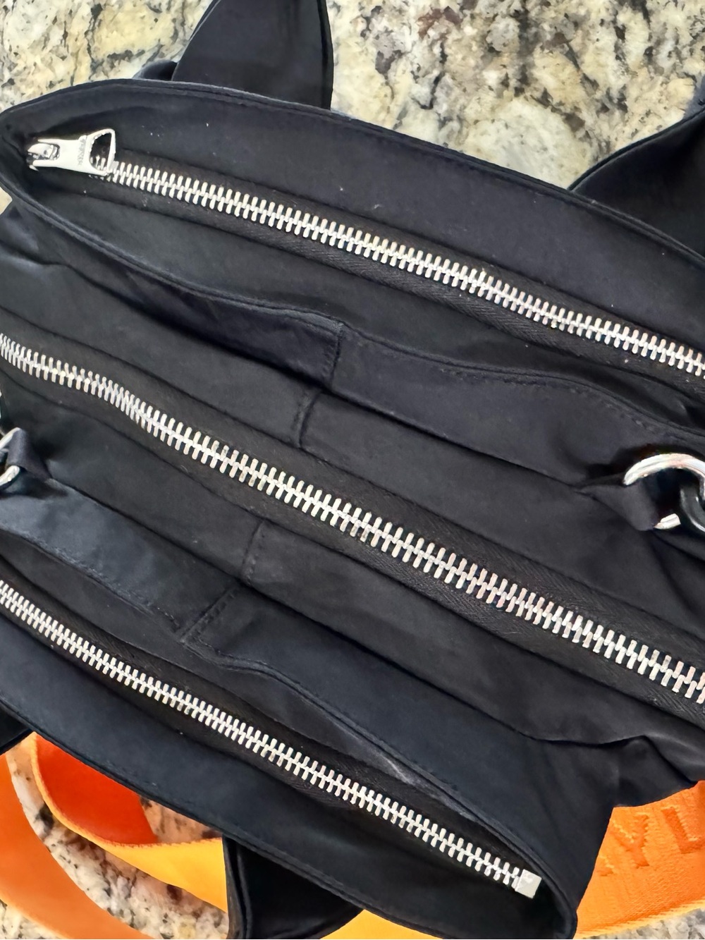Black Crossbody Bag with Orange Strap - Lightweight Everyday Carry - Picture 4 of 12